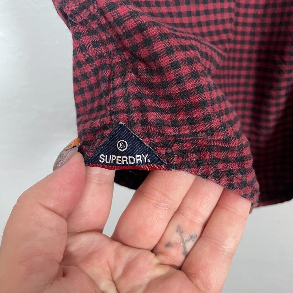 Superdry Men M Black Red Gingham Ultimate Oxford Shirt Short Sleeve Modern Fit - Picture 4 of 11